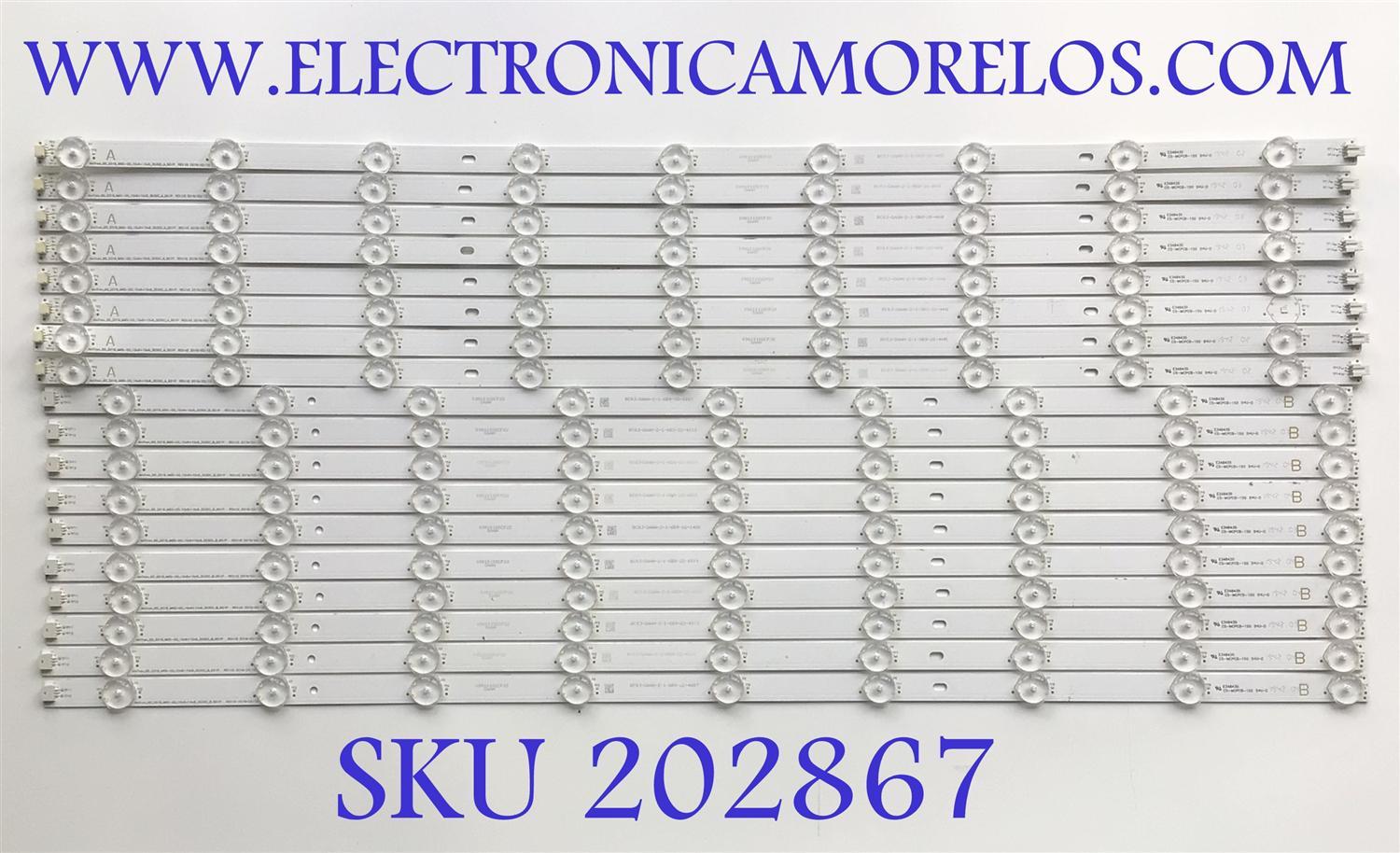 KIT DE LED'S PARA TV VIZIO (INCOMPLETO SOLO 18 PIEZAS) / NUMERO DE PARTE 0981010DCF20 / 0981010DCF22 / CS-MCPCB-150 94V-0 / 3030C_A_9S1P / AmTran_65_2019_M65-G0_10x9+10x9_3030C_B_9S1P / MODELO M657-G0 / NOTA IMPORTANTE:KIT CONSTA DE 20 PIEZAS EN TOTAL